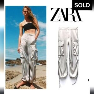Zara Women's BLUE silk Cargo Pants